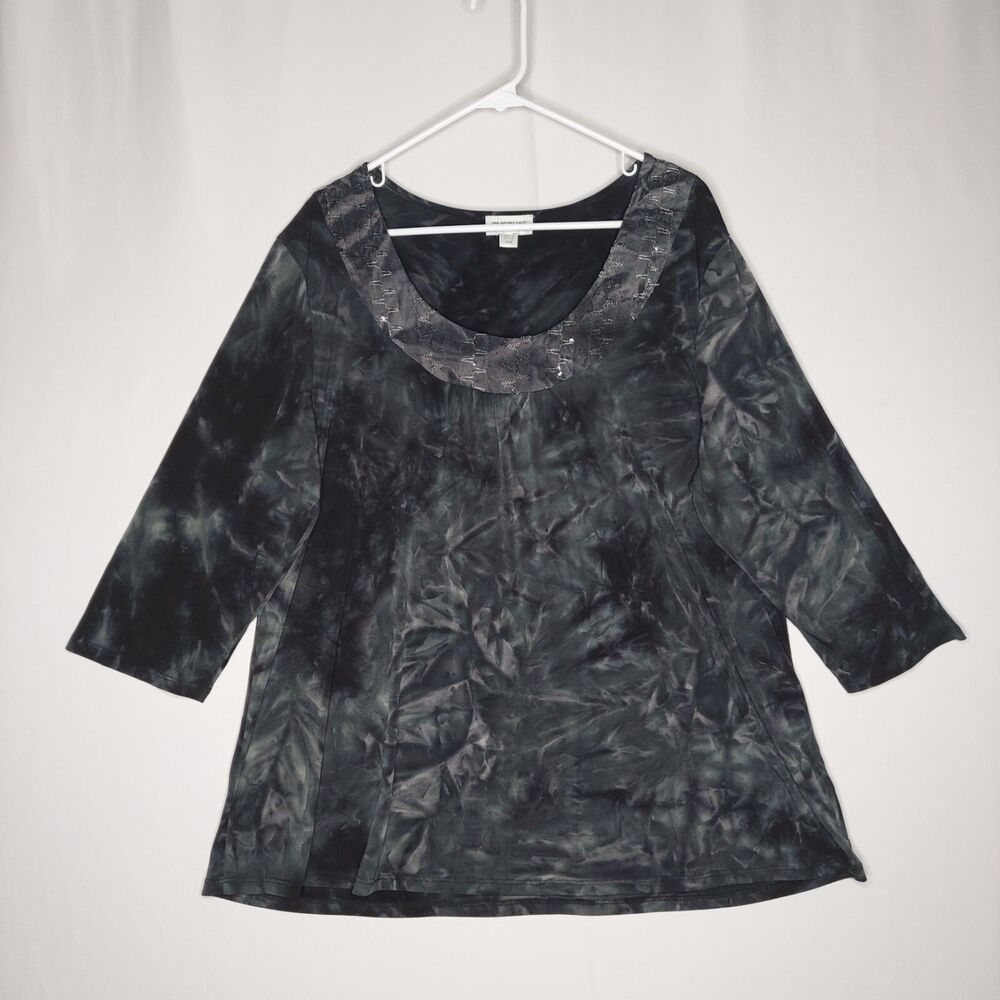 Avenue Vtg Top Women 18/20 Stretch Black Sequin Tie Dye 3/4 Sleeve Witchy Fairy